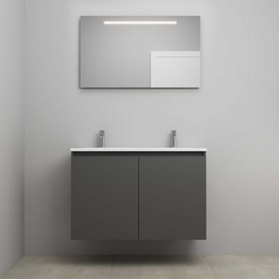 On-Line Badkamermeubelset - 100 cm - Voorgemonteerd - Greeploos 2 Deuren - Acryl Wastafel - 2 Kraangaten - Spiegel met LED-Verlichting - Mat Antraciet
