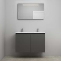 On-Line Badkamermeubelset - 100 cm - Voorgemonteerd - Greeploos 2 Deuren - Acryl Wastafel - 2 Kraangaten - Spiegel met LED-Verlichting - Mat Antraciet - thumbnail