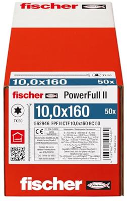 Fischer 562946 FPF II CTF 10,0 x 160 BC 50 Houtschroef 10 mm 160 mm TX Staal Galvanisch verzinkt 50 stuk(s) Fischer 562946 FPF II CTF 10,0 x 160 BC 50 Houtschroef 10 mm 160 mm TX Staal Galvanisch verzinkt 50 stuk(s)