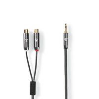 Stereo Audio Adapter Cable | 3,5 mm Male - 2x RCA Female | 0,2 m | Gun Metal Grey Gevlochten - thumbnail