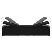 Ligbed met kussen poly rattan zwart - thumbnail