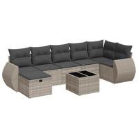 8-delige Loungeset met kussens poly rattan lichtgrijs - thumbnail
