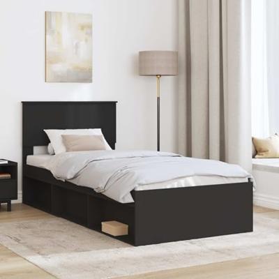 Bedframe met hoofdeinde Zwart 90 x 190 cm Massief grenenhout