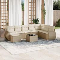 9-delige Loungeset met kussens poly rattan beige - thumbnail