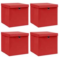 Opbergboxen met deksel 4 st 32x32x32 cm stof rood - thumbnail