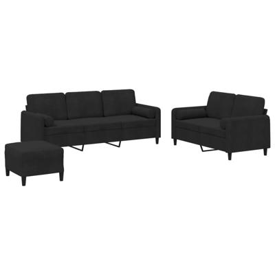 3-delige Loungeset met kussens fluweel zwart - thumbnail