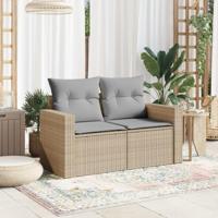 Tuinbank 2-zits met kussens poly rattan beige - thumbnail
