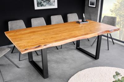 Massief houten eettafel MAMMUT 200 cm acaciahouten onderstel zwart metalen boomrand - 6043789