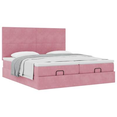 Ottoman bed met matrassen 180x200cm fluweel roze