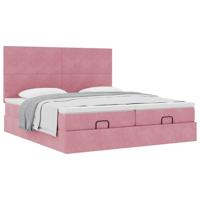Ottoman bed met matrassen 180x200cm fluweel roze - thumbnail