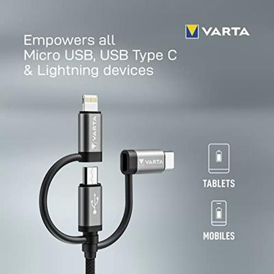 Varta 57937101111 USB-kabel USB-A stekker, USB-micro-B stekker, USB-C stekker, Apple Lightning stekker 2.00 m Meerdere kleuren Varta 57937101111 USB-kabel USB-A stekker, USB-micro-B stekker, USB-C stekker, Apple Lightning stekker 2.00 m Meerdere kleuren