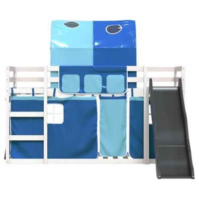 Stapelbed met glijbaan en gordijnen blauw 80x200 cm