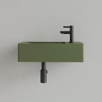 Fontein Gliss Design Freya Solid Marble 40x22x10 cm Met Kraangat Rechts Mat Olijf Groen - thumbnail