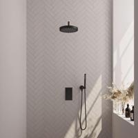BRAUER Stripe Thermostatische Inbouw Regendouche - 3-weg - rechthoekig - SET 14 - 25cm douchekop - gebogen muurarm - staaf handdouche - doucheslang - wandaansluitbocht - mat zwart 5-S-391 - thumbnail