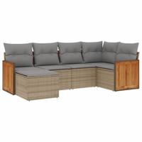 6-delige Loungeset met kussens poly rattan beige - thumbnail