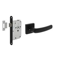 Set loopslot zwart met deurkruk Denham op rozet 50x50mm zwart - thumbnail