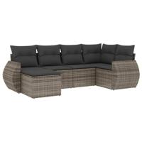 6-delige Loungeset met kussens poly rattan grijs - thumbnail