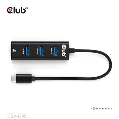 Club3D CSV-1549 USB Type-C 3.2 Gen1 naar 3-poorts USB Type-A Hub met Gigabit Ethernet