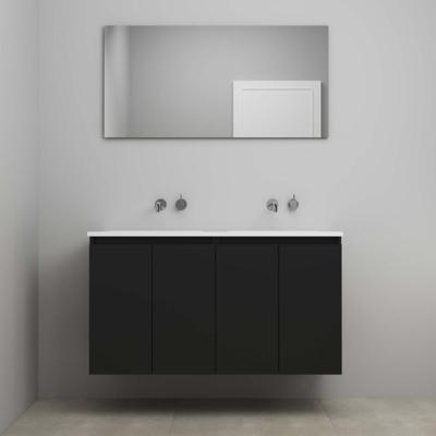 On-Line Badkamermeubelset - 120 cm - Voorgemonteerd - Greeploos 4 Deuren - Acryl Wastafel - zonder Kraangat - Spiegel - Mat Zwart