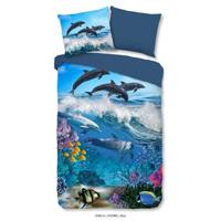 Good Morning Kinderdekbedovertrek "dolfijnen" - Blauw - (140x200/220 cm) - Katoen - thumbnail