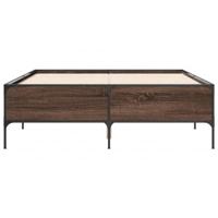 Bedframe bewerkt hout metaal bruin eikenkleur 135x190 cm - thumbnail