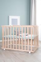 Babybox - ROBA - 75 x 100 cm - Inclusief matgroene boxmat 'Roba Style' - Wielen - Natuurlijk hout - thumbnail