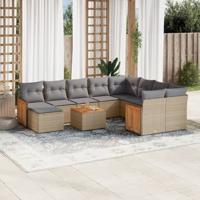 11-delige Tuinset met kussens poly rattan beige - thumbnail