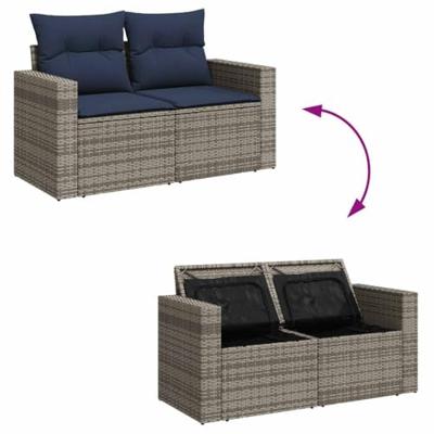 5-delige Loungeset met kussens poly rattan grijs - thumbnail