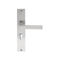 Hardbrass Deurkruk Phoenix op rechthoekig langschild profielcilindergat 55mm - RVS - thumbnail