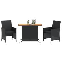 3-delige Bistroset met kussens poly rattan zwart - thumbnail