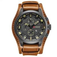 Curren M8225 leger militaire lederen band mannen quartz horloge (zwart geel) - thumbnail