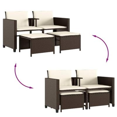 Tuinbank 2-zits met tafel en voetenbanken poly rattan bruin