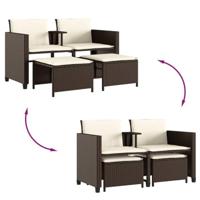 Tuinbank 2-zits met tafel en voetenbanken poly rattan bruin - thumbnail