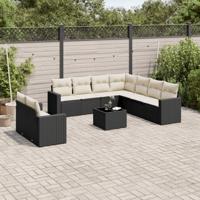 10-delige Loungeset met kussens poly rattan zwart - thumbnail