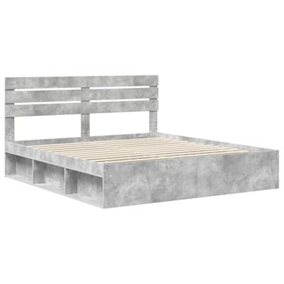 Bedframe met hoofdeinde Beton 180 x 200 cm Massief grenenhout