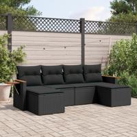 6-delige Loungeset met kussens poly rattan zwart - thumbnail