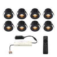 Set van 8 Olivia LED Mini Inbouwspots met Trafo - 12 Volt 3 Watt 150 lumen - Dimbaar - Verzonken - Plat 36mm - 2700K - IP44 waterdicht - Zwart - Veranda Spotjes - Overkapping Spotjes - thumbnail
