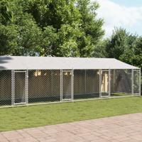 Hondenhok met dak en deuren 10x2x2 m gegalvaniseerd staal grijs - thumbnail