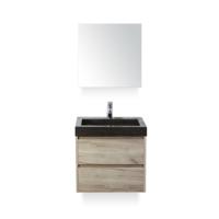 Dante Badmeubelset 60 cm - Craft Oak - Wastafel Hardsteen Wit Lucca - met Spiegelkast - thumbnail