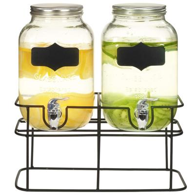 Drankdispensers 2 st met standaard 2 x 4 L glas Drankdispensers 2 st met standaard 2 x 4 L glas