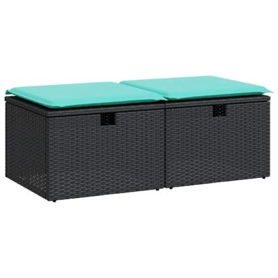 2-delige Loungeset met kussens poly rattan acacia zwart