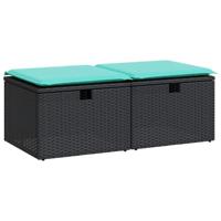 2-delige Loungeset met kussens poly rattan acacia zwart - thumbnail