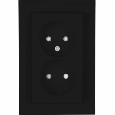 Dubbel stopcontact zonder randaarde mat zwart kinderveilig HK07 Kopp 950050007 voor ronde inbouwdoos