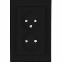 Dubbel stopcontact zonder randaarde mat zwart kinderveilig HK07 Kopp 950050007 voor ronde inbouwdoos - thumbnail