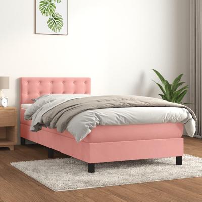 Boxspring met matras fluweel roze 90x200 cm