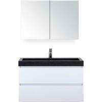 Maxx XL Badmeubelset 100 cm - Wit Hoogglans - Wastafel Lucca 1 Kraangat met Spiegelkast - thumbnail