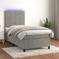 Boxspring met matras en LED fluweel lichtgrijs 90x190 cm - thumbnail