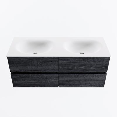 MONDIAZ VICA 120cm badmeubel onderkast Antracite 4 lades. Wastafel MOON dubbel 2 kraangaten, kleur Talc.