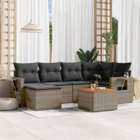 7-delige Loungeset met kussens poly rattan grijs - thumbnail