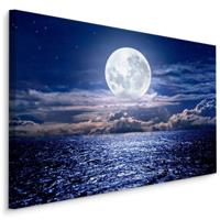 Schilderij - Volle maan boven de zee, blauw/wit, scherpe print - thumbnail